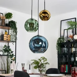 hofstein Ripoll Suspension, Boule lumineuse, Suspension grappe Bleu, Or, Vert, 3 lumières