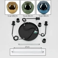 hofstein Ripoll Suspension, Boule lumineuse, Suspension grappe Bleu, Or, Vert, 3 lumières