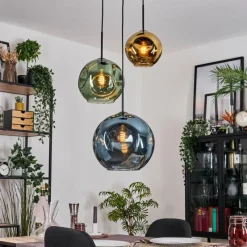 hofstein Ripoll Suspension, Boule lumineuse, Suspension grappe Bleu, Or, Vert, 3 lumières