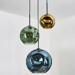 hofstein Ripoll Suspension, Boule lumineuse, Suspension grappe Bleu, Or, Vert, 3 lumières
