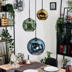 hofstein Ripoll Suspension, Boule lumineuse, Suspension grappe Bleu, Or, Vert, 3 lumières