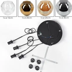 Lampes Dorées-hofstein Ripoll Suspension, Boule lumineuse, Suspension grappe Ambre, Chrome, Or, Clair, Fumé, 4 lumières