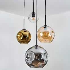 Lampes Dorées-hofstein Ripoll Suspension, Boule lumineuse, Suspension grappe Ambre, Chrome, Or, Clair, Fumé, 4 lumières
