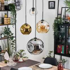 Lampes Dorées-hofstein Ripoll Suspension, Boule lumineuse, Suspension grappe Ambre, Chrome, Or, Clair, Fumé, 4 lumières