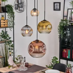 Lampes Dorées-hofstein Ripoll Suspension, Boule lumineuse, Suspension grappe Ambre, Or, Clair, Cuivré, Fumé, 4 lumières