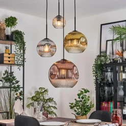 Lampes Dorées-hofstein Ripoll Suspension, Boule lumineuse, Suspension grappe Ambre, Or, Clair, Cuivré, Fumé, 4 lumières