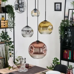 Lampes Dorées-hofstein Ripoll Suspension, Boule lumineuse, Suspension grappe Ambre, Or, Clair, Cuivré, Fumé, 4 lumières