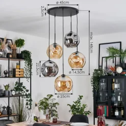 Suspension Verre Fumé-hofstein Ripoll Suspension, Boule lumineuse, Suspension grappe Ambre, Fumé, 5 lumières