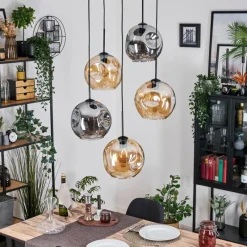 Suspension Verre Fumé-hofstein Ripoll Suspension, Boule lumineuse, Suspension grappe Ambre, Fumé, 5 lumières