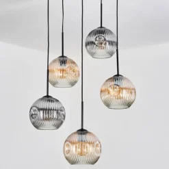 Suspension Verre Fumé-hofstein Ripoll Suspension, Boule lumineuse, Suspension grappe Ambre, Clair, Fumé, 5 lumières