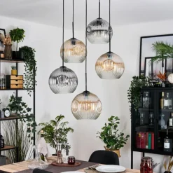 hofstein Ripoll Suspension, Boule lumineuse, Suspension grappe Ambre, Clair, Fumé, 5 lumières