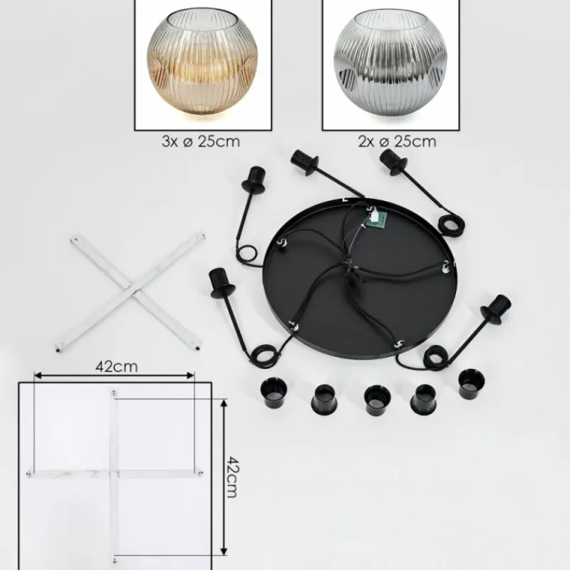 hofstein Ripoll Suspension, Boule lumineuse, Suspension grappe Ambre, Clair, Fumé, 5 lumières