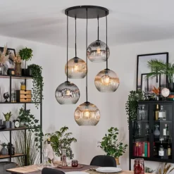 hofstein Ripoll Suspension, Boule lumineuse, Suspension grappe Ambre, Clair, Fumé, 5 lumières