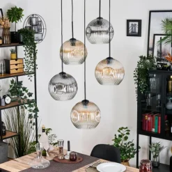 hofstein Ripoll Suspension, Boule lumineuse, Suspension grappe Ambre, Clair, Fumé, 5 lumières