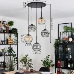 hofstein Ripoll Suspension, Boule lumineuse, Suspension grappe Ambre, Clair, Fumé, 5 lumières