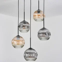 hofstein Ripoll Suspension, Boule lumineuse, Suspension grappe Ambre, Clair, Fumé, 5 lumières