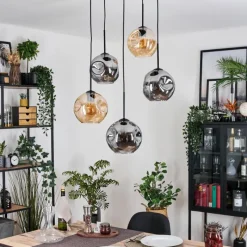 Suspension Verre Fumé-hofstein Ripoll Suspension, Boule lumineuse, Suspension grappe Ambre, Fumé, 5 lumières