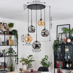 Suspension Verre Fumé-hofstein Ripoll Suspension, Boule lumineuse, Suspension grappe Ambre, Fumé, 5 lumières