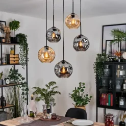 Suspension Verre Fumé-hofstein Ripoll Suspension, Boule lumineuse, Suspension grappe Ambre, Fumé, 5 lumières