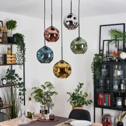 Lampes Dorées-hofstein Ripoll Suspension, Boule lumineuse, Suspension grappe Bleu, Chrome, Or, Vert, Cuivré, Fumé, 5 lumières