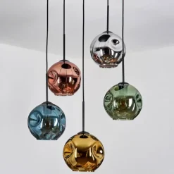 Lampes Dorées-hofstein Ripoll Suspension, Boule lumineuse, Suspension grappe Bleu, Chrome, Or, Vert, Cuivré, Fumé, 5 lumières