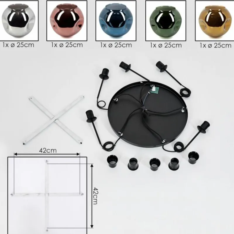 Lampes Dorées-hofstein Ripoll Suspension, Boule lumineuse, Suspension grappe Bleu, Chrome, Or, Vert, Cuivré, Fumé, 5 lumières