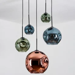 hofstein Ripoll Suspension, Boule lumineuse, Suspension grappe Bleu, Vert, Cuivré, 5 lumières