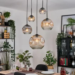 hofstein Ripoll Suspension, Boule lumineuse, Suspension grappe Ambre, Clair, Fumé, 5 lumières