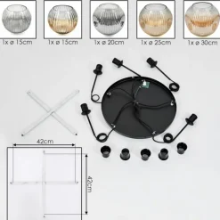 hofstein Ripoll Suspension, Boule lumineuse, Suspension grappe Ambre, Clair, Fumé, 5 lumières