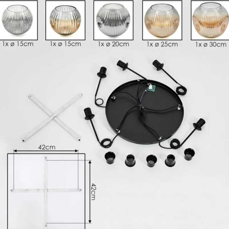 hofstein Ripoll Suspension, Boule lumineuse, Suspension grappe Ambre, Clair, Fumé, 5 lumières