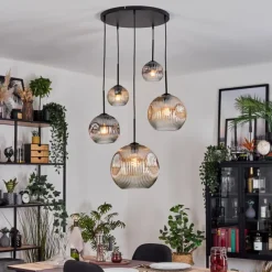 hofstein Ripoll Suspension, Boule lumineuse, Suspension grappe Ambre, Clair, Fumé, 5 lumières