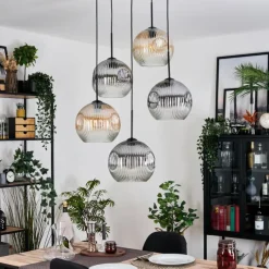 hofstein Ripoll Suspension, Boule lumineuse, Suspension grappe Ambre, Clair, Fumé, 5 lumières