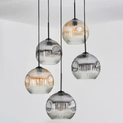 hofstein Ripoll Suspension, Boule lumineuse, Suspension grappe Ambre, Clair, Fumé, 5 lumières