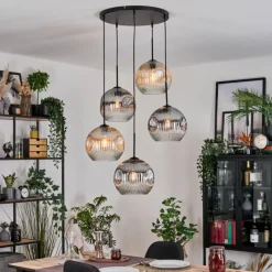 hofstein Ripoll Suspension, Boule lumineuse, Suspension grappe Ambre, Clair, Fumé, 5 lumières