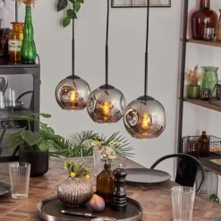 hofstein Ripoll Suspension Chrome, Fumé, 3 lumières