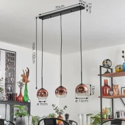 hofstein Ripoll Suspension Clair, Cuivré, 3 lumières