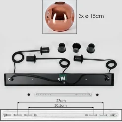 hofstein Ripoll Suspension Cuivré, 3 lumières