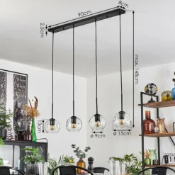 hofstein Ripoll Suspension Noir, 4 lumières