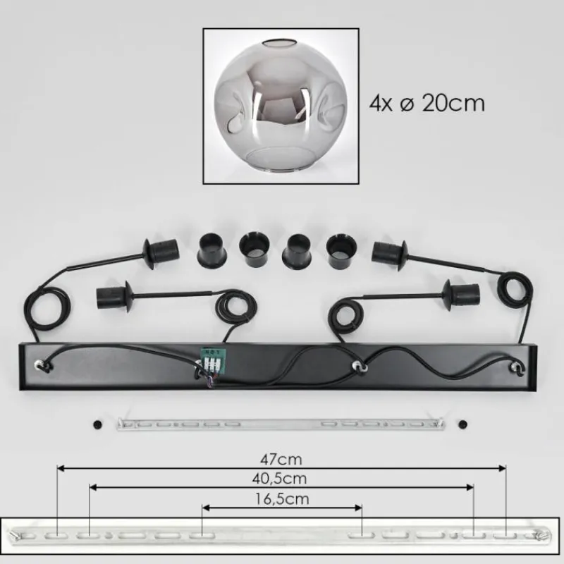 hofstein Ripoll Suspension Noir, 4 lumières