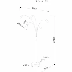 Luminaires Globo Lighting Robby Lampadaire Noir, 5 lumières* Lampadaires Et Lampes Sur Pied