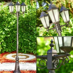 Luminaires Rustiques-hofstein Réverbère Hongkong Frost Noir, 3 lumières