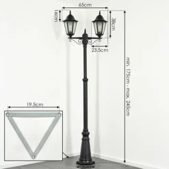 hofstein Réverbère Hongkong Noir, 2 lumières