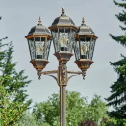 Luminaires Rustiques-hofstein Réverbère Hongkong Or, Laiton, Transparent, 3 lumières