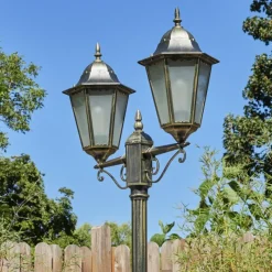 Luminaires Rustiques-hofstein Réverbère Hongkong Or, Noir, 2 lumières