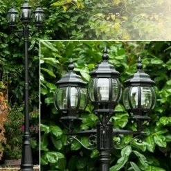 Luminaires Rustiques-hofstein Réverbère Kobe Noir, 3 lumières