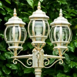 Luminaires Rustiques-hofstein Réverbère Kobe Or, Blanc, 3 lumières