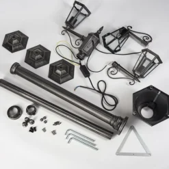 Luminaires Rustiques-hofstein Réverbère Loria Noir, Argenté, 3 lumières