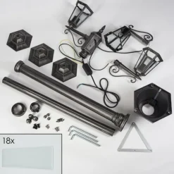 Luminaires Rustiques-hofstein Réverbère Loria Noir, Argenté, 3 lumières