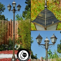 Lampes Dorées-hofstein Réverbère Naofe Or, Noir, 3 lumières