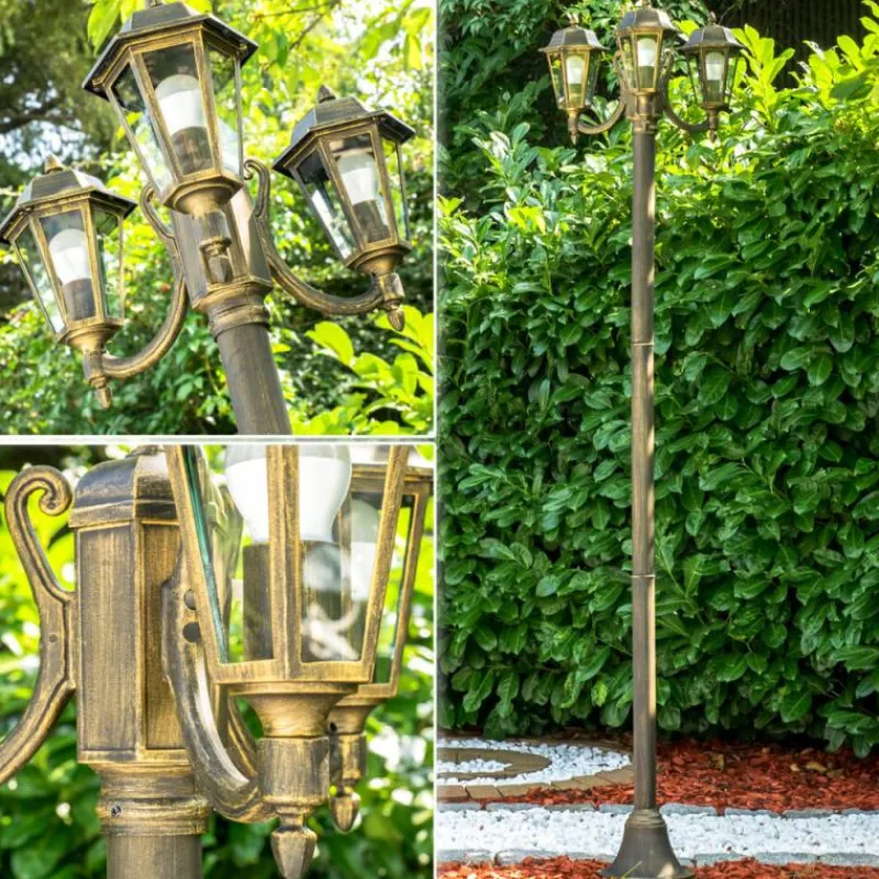 Luminaires Rustiques-hofstein Réverbère NATAL Noir doré, 3 lumières